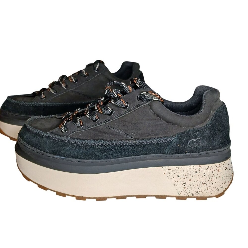 UGG Marin Lace Up Platform Chunky Nubuck Leather Sneaker Shoes Black 9.5